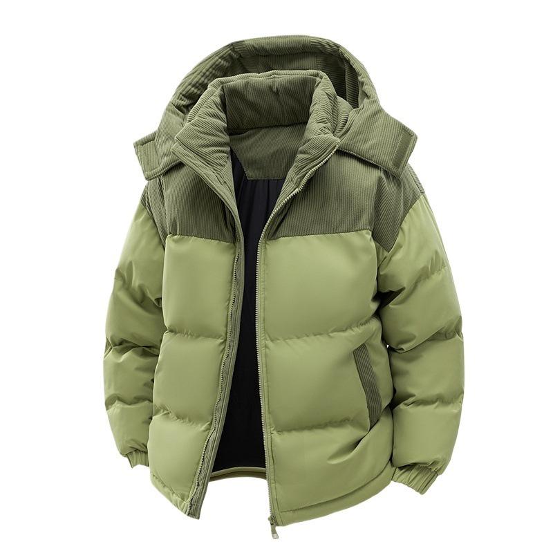 Men's Winter Color Block Hooded Jacket – Windproof Cotton Padded Coat with Plus Velvet Lining