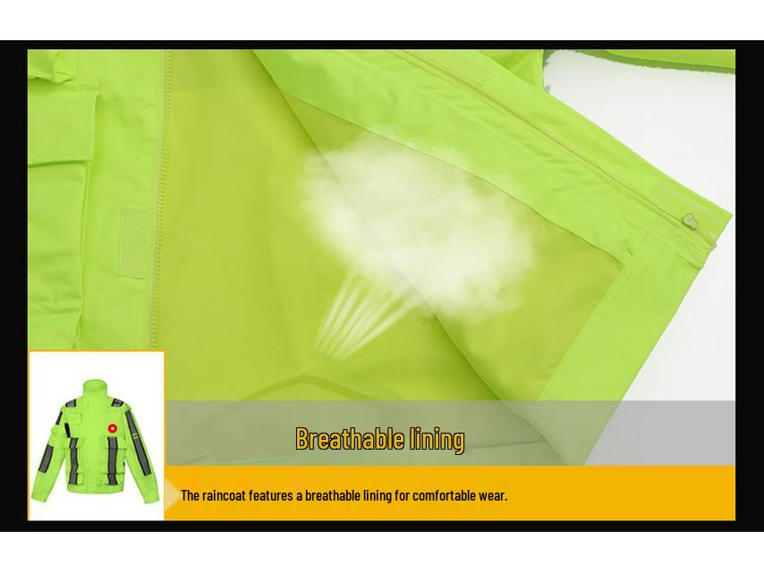 Fluorescent Green Reflective Raincoat and Rain Pants Set for Traffic Duty and Road Administration