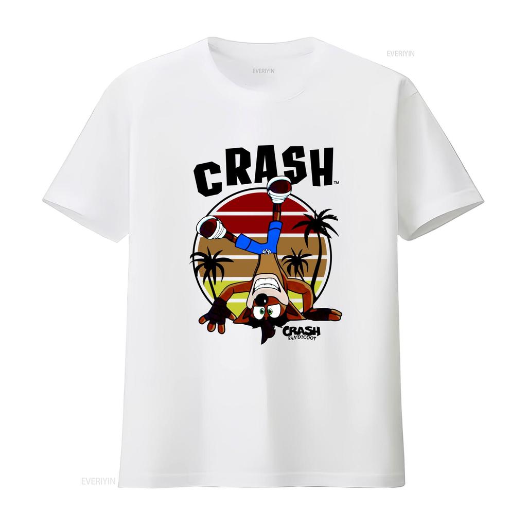 Crash Bandicoot Retro Style Adult T Shirt with Cool Head Stand Design in Circle vintage Washed Casual Comfortable Versatile