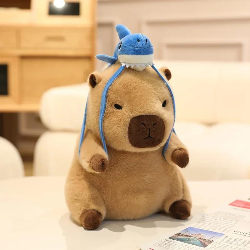 Flower Hat Capybara Soft Guinea Pig Carrying Backpack Doll Stuffed Comfort Pillow Kawaii Room Decor Birthday Gifts