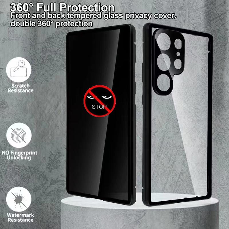 Metal Phone Case Double Sided Temper Glass For Redmi 14 13 12 Pro Plus 5G Lens Protect Anti Peeping Spy Privacy Cover Cases