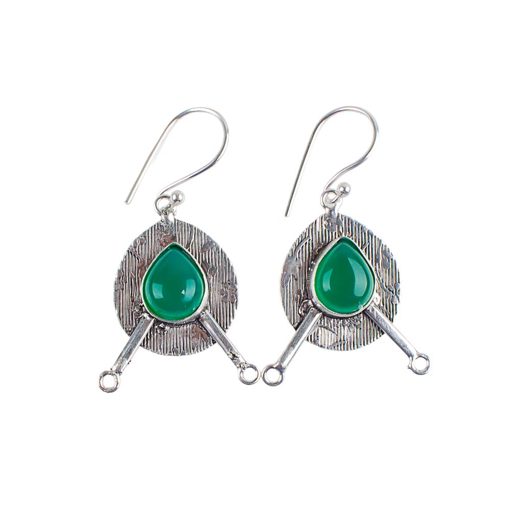 Rare Green Onyx Cab Gemstone 925 Sterling Silver Jewelry Handmade Earrings 1.86" EE-78-20