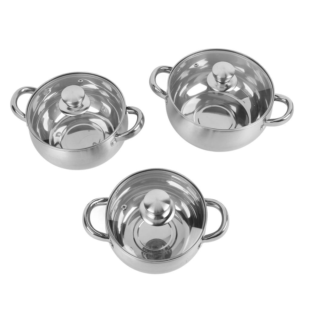 3PCS Soup Pot Set Stainless Steel Thick Bottom Anti Stick Cooking Pots with Anti Scald Handle Lids for Kitchen