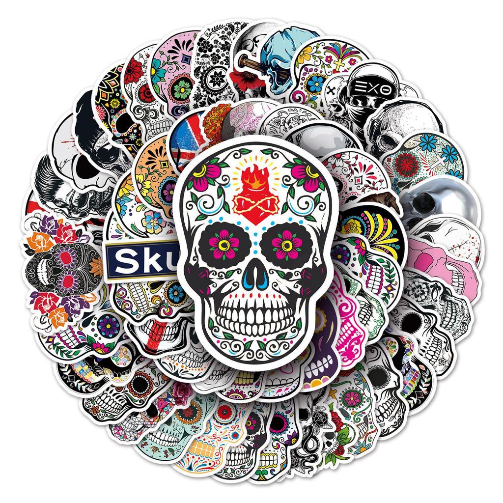 50 Unique Halloween Skull & Ghost Cartoon Stickers for Suitcases, Cars, and Phones