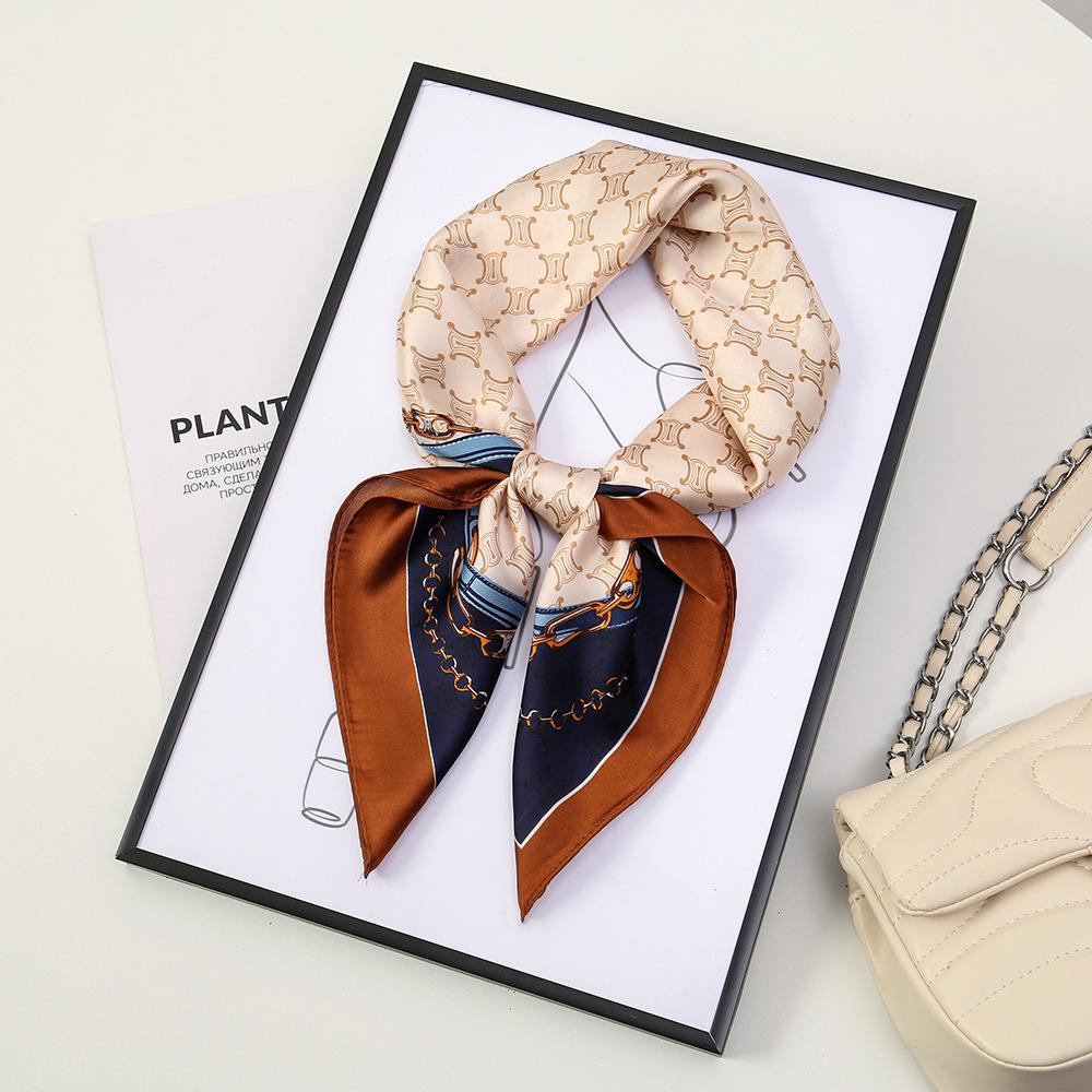 71 Flower polka dot simulation silk scarf neck small square scarf Korean atmosphere sunscreen scarf advanced sense
