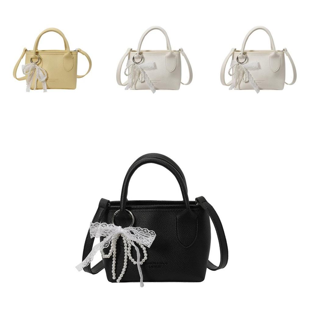 Piccola Borsa a Tracolla in PU con Ciondolo Fiocco di Perle Artificiali per Uso Quotidiano Casual Streetwear