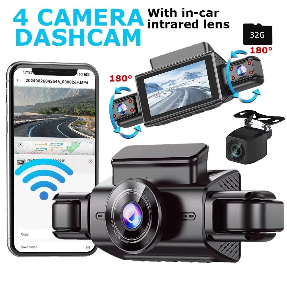 New 4 Lens Dash Cam 1080P HD Video Recorder For Car DVR 360°Auto WiFi Black Box Night Vision 24H Parking Monitor Car Assecories