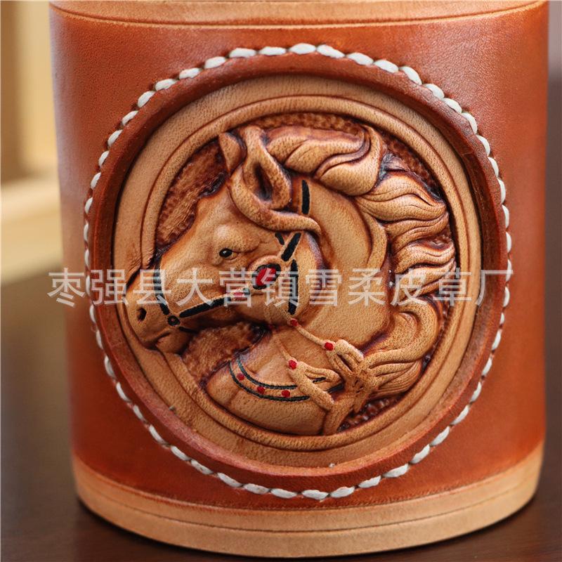 First Layer Cowhide Retro Pony Pen Holder Storage Box Office Desktop Cute Cartoon Ornament Creative Birthday Gift