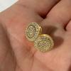 Gold Color Round-Shaped Stud Earrings For Women Full Paved Brilliant Cubic Zirconia Fashion Versatile Jewelry Bulk
