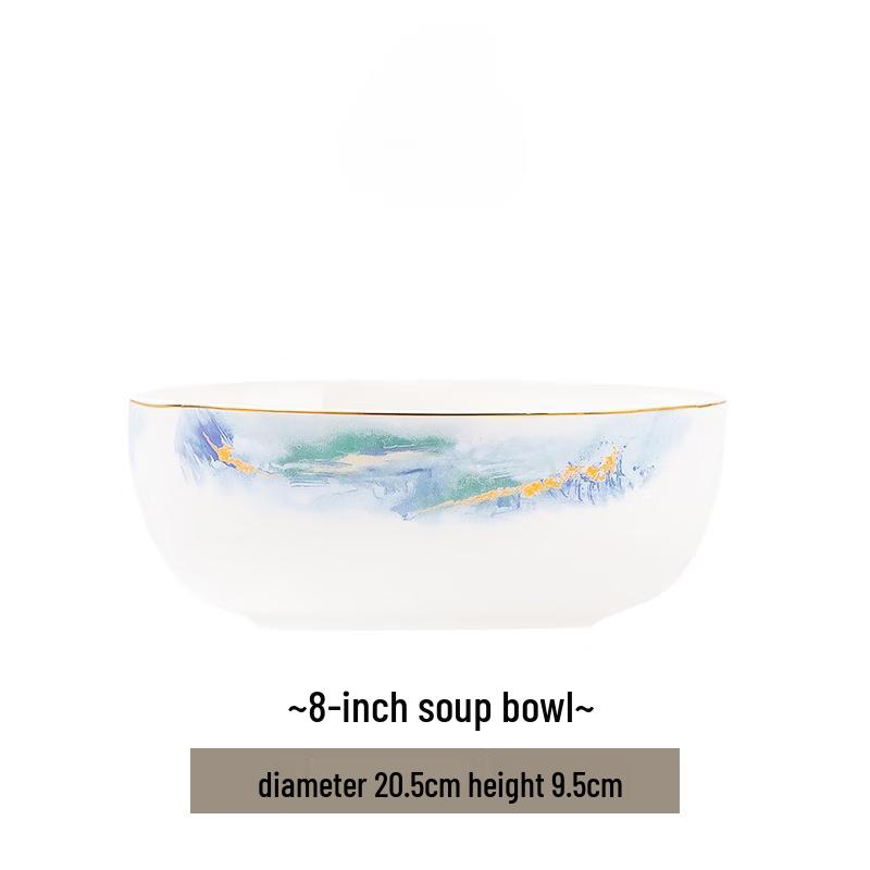 Jingdezhen Ceramic 8-inch Soup Bowl - Splendid Mountains and Rivers
