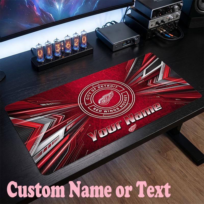 Detroit Red Wings Customized Name Text Mouse Pad, Large Desk Mouse Mat Personalized Home Office Present