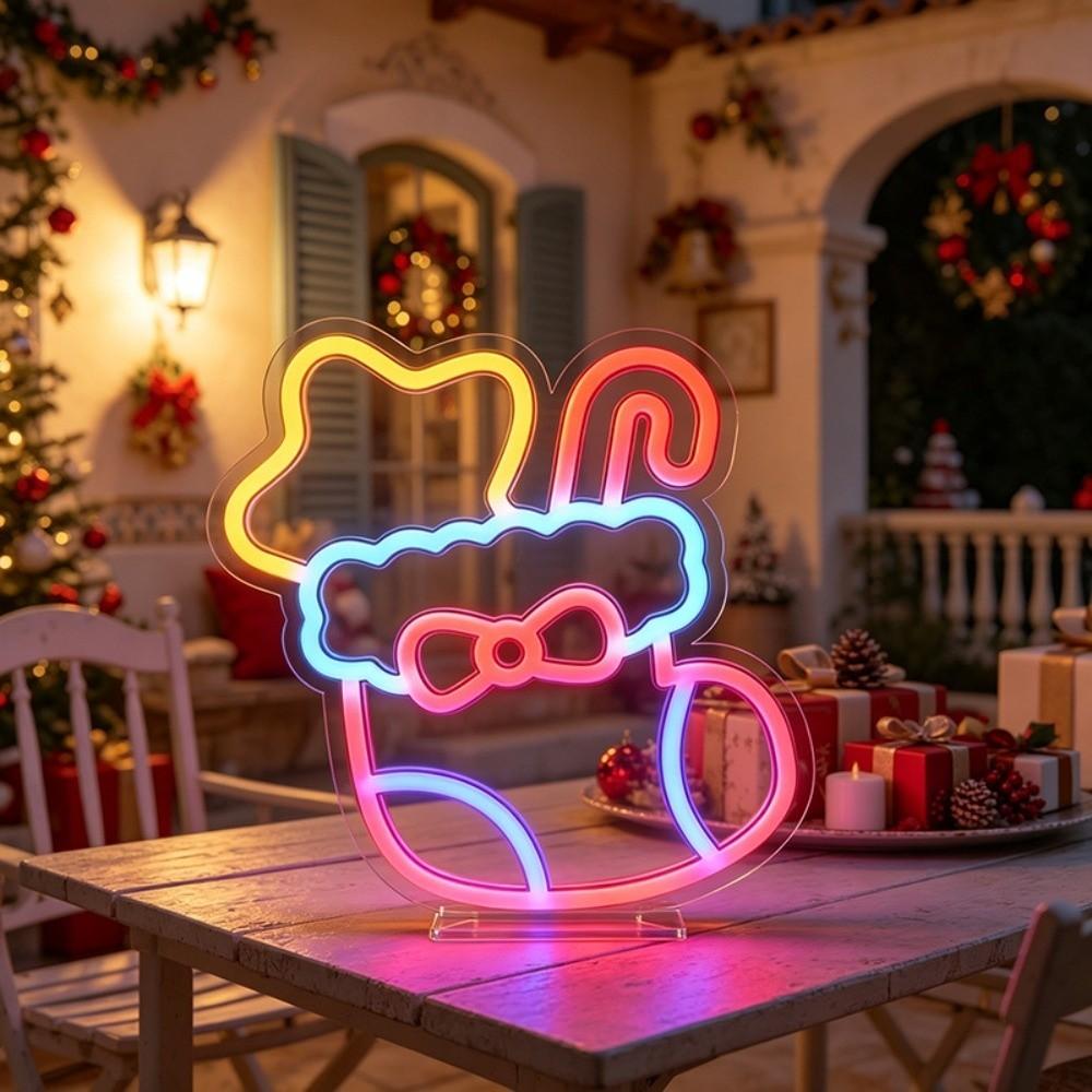 Luminous Christmas Neon Sign USB-powered Xmas Shaped Light Atmosphere Signboard  Camper