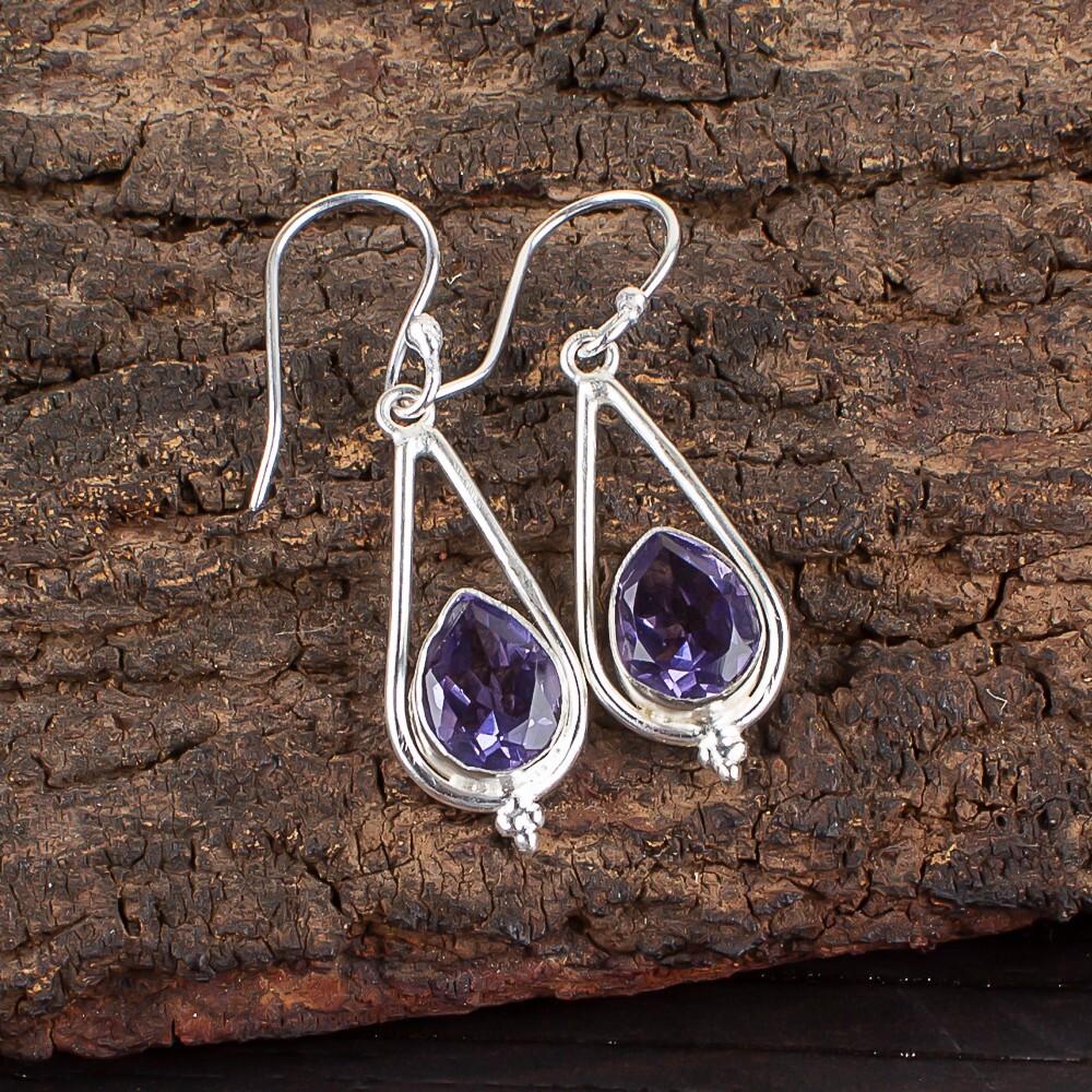 

Natural Iolite Gemstone 925 Sterling Silver Jewelry Drop/Dangle Earrings 1.50 EE-14-8