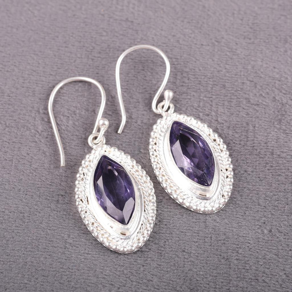 Iolite Earrings, 925 Solid Sterling Silver Earrings Handmade Gemstone Jewelry, Gifts For Wife Bohemian Earrings Jewelry For Gift