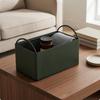 Iron PU Leather Storage Box Rounded Arch Handles Desktop Stitched Edges