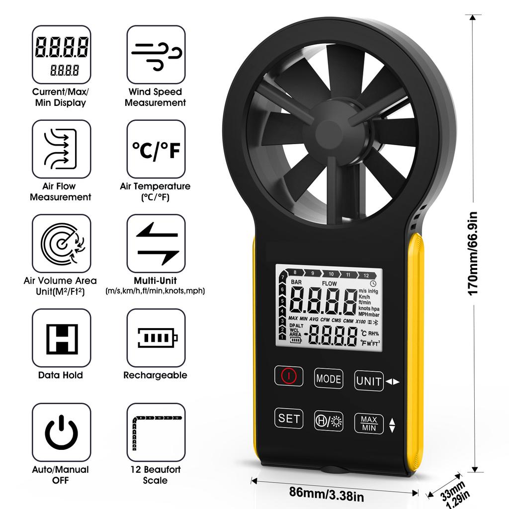 Handheld Anemometer High Precision Wind Speed Meter Air Flow Tester for Weather Sailing Ventilation