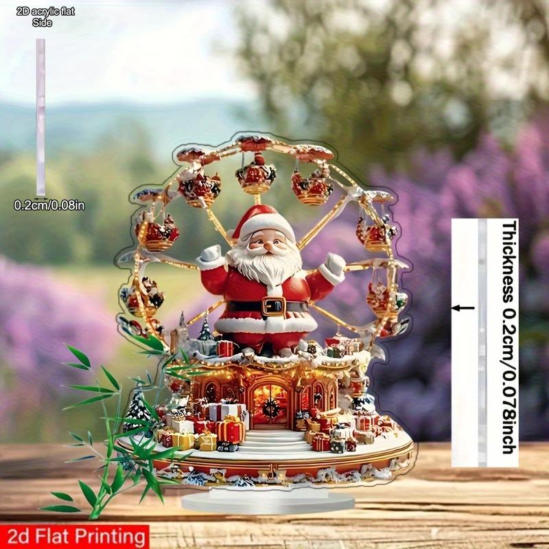 2D FlatBohemian Santa Claus Acrylic Desktop Decoration, Snowy Scene, Suitable for wall decoration, porch, room, villa, accents Home, Hallway, or Workp