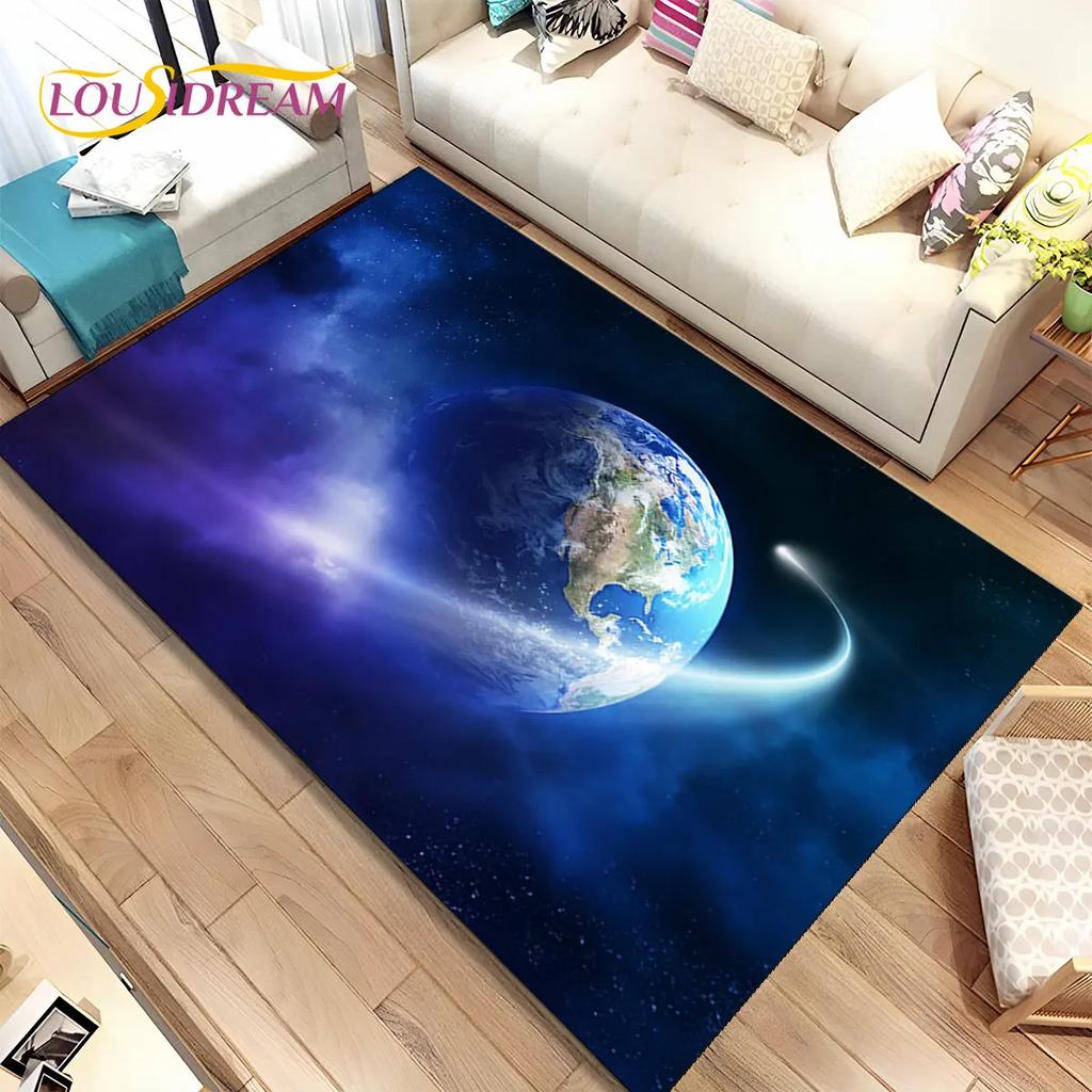 3D Space Fixed Stars Galaxy Earth Area Rug,Carpet Rug for Home Living Room Bedroom Sofa Doormat Decor,Kids Non-slip Floor Mat HD