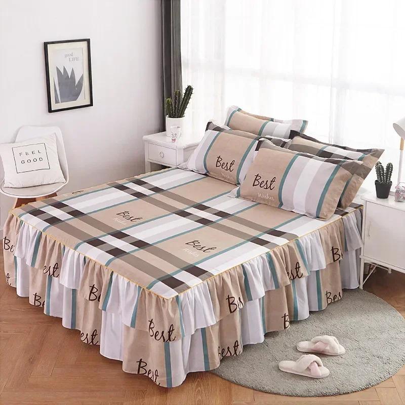 1PC Bed Skirt Cartoon Style Bed Cover Ruffled Bedsheet Falda De Cama Quilted Mattress Covers Lace Bedspread (No Pillowcase)