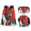 Printed Day Man Two-Dimensional Chainsaw Man Student Schoolbag Three-Piece Cartoon Backpack Lunch Bag
