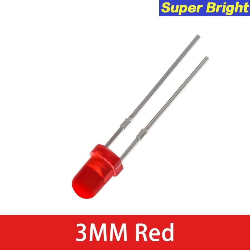 

50/100 PCS 3mm Super Bright LED Diode 3V Multicolor Lamps White/Red/Yellow/Green/Blue Light Emitting Diodes Electronic Component Red-100PCS