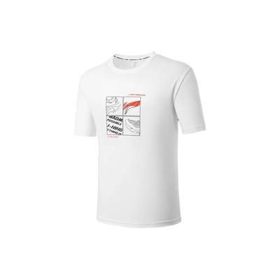 Li Ning Badminton Serie Sa Culture Serie Buchstaben Rundhals Pullover Kurzarm T-Shirt Unisex Oberteile Standard-Weiß AHSU463-2