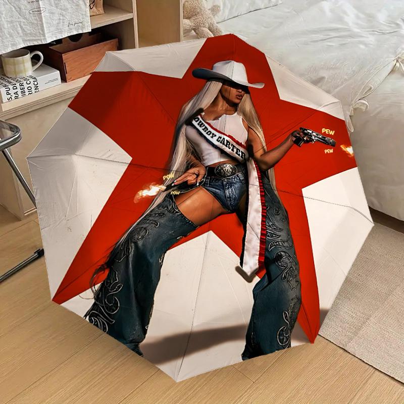

1pc Cowboy Carter Beyonce Automatic Folding Umbrella, Portable Collapsible Design, Casual Outdoor Accessory 047