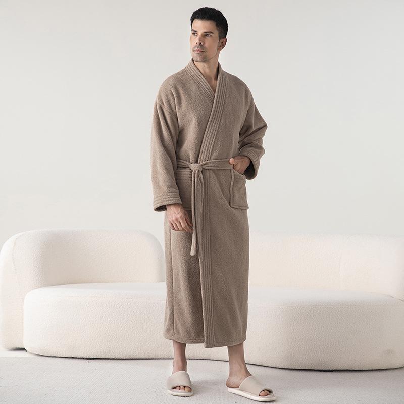 Cozy Velvet Bathrobe: Unisex Fleece-Lined, Thick Warmth for Autumn & Winter