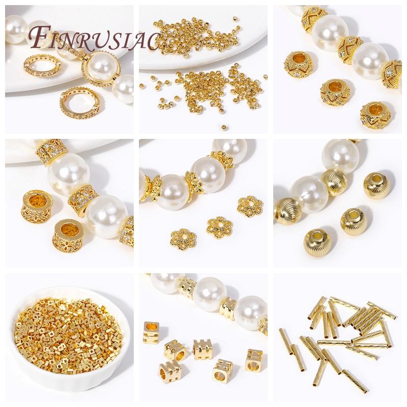 18K Gold Plated Brass Metal Round 5.5mm Ball Beads For Bracelet,Cut Pattern Gold Metal Bead For DIY Handmade Jewelry Accessories