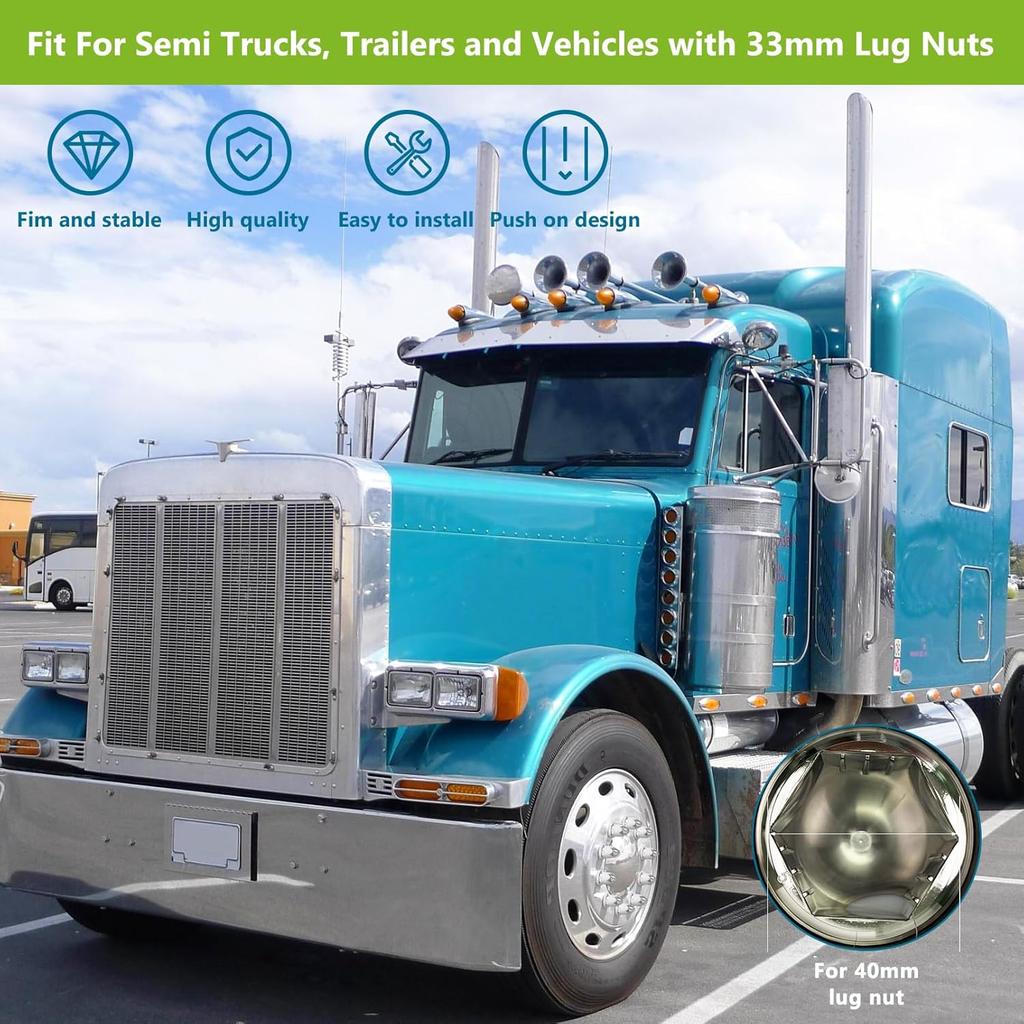 20 Pack Lug Nut Covers For Semi Trucks, 33Mm By 2-1/2" Thread On Push-On Nut Cover Caps ABS Plastic Anti-Rust