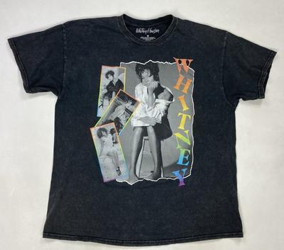 Whitney Houston Retro Graficzny T-shirt Męski Duży Czarny Płukany Muzyka