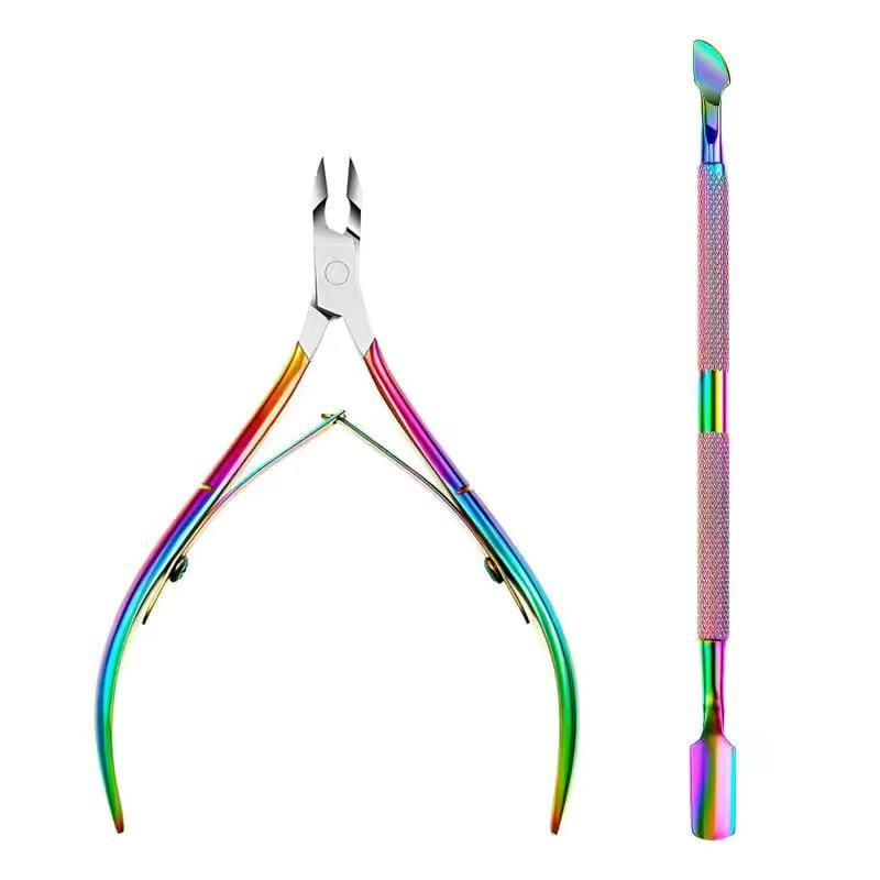 Titanium Cuticle Removal Set: Stainless Steel Nipper, Pusher, Fork, File, Scraper, and Groove Tool