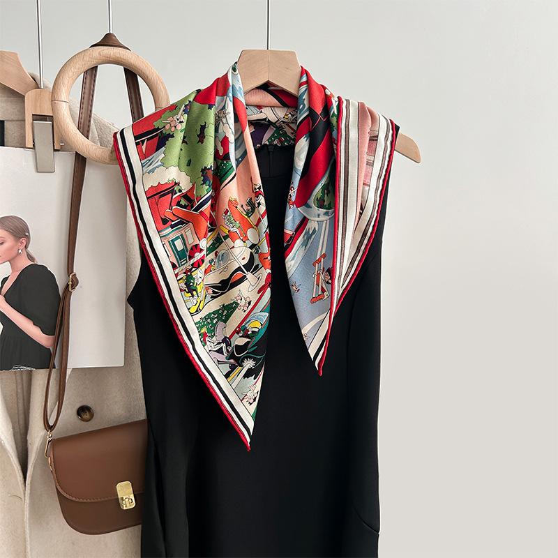 Spring, autumn and winter new high-end silk scarf women's fashion temperament printed shawl double-sided silk scarf