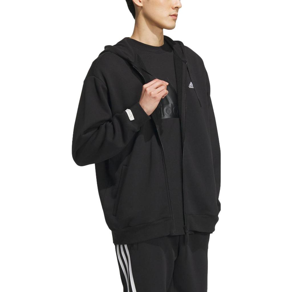 Adidas Hooded Zippers Thickened Fleece Lined Athleisure Jacket Unisex Black (Unisex) Jackets IV7607