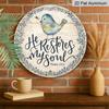 2D Flat, 1pc Round Aluminum Hanging Sign, Vintage Decorative Plaque with Bible Verses And Birds, "He Restores My Soul" Inspirational Quote