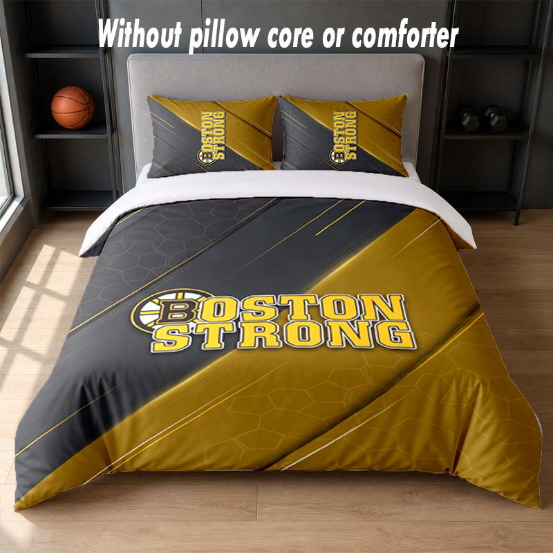 Set Biancheria da Letto Design Boston Bruins 1 Copripiumino + 2 Federe Morbido Traspirante Biancheria da Letto per la Casa