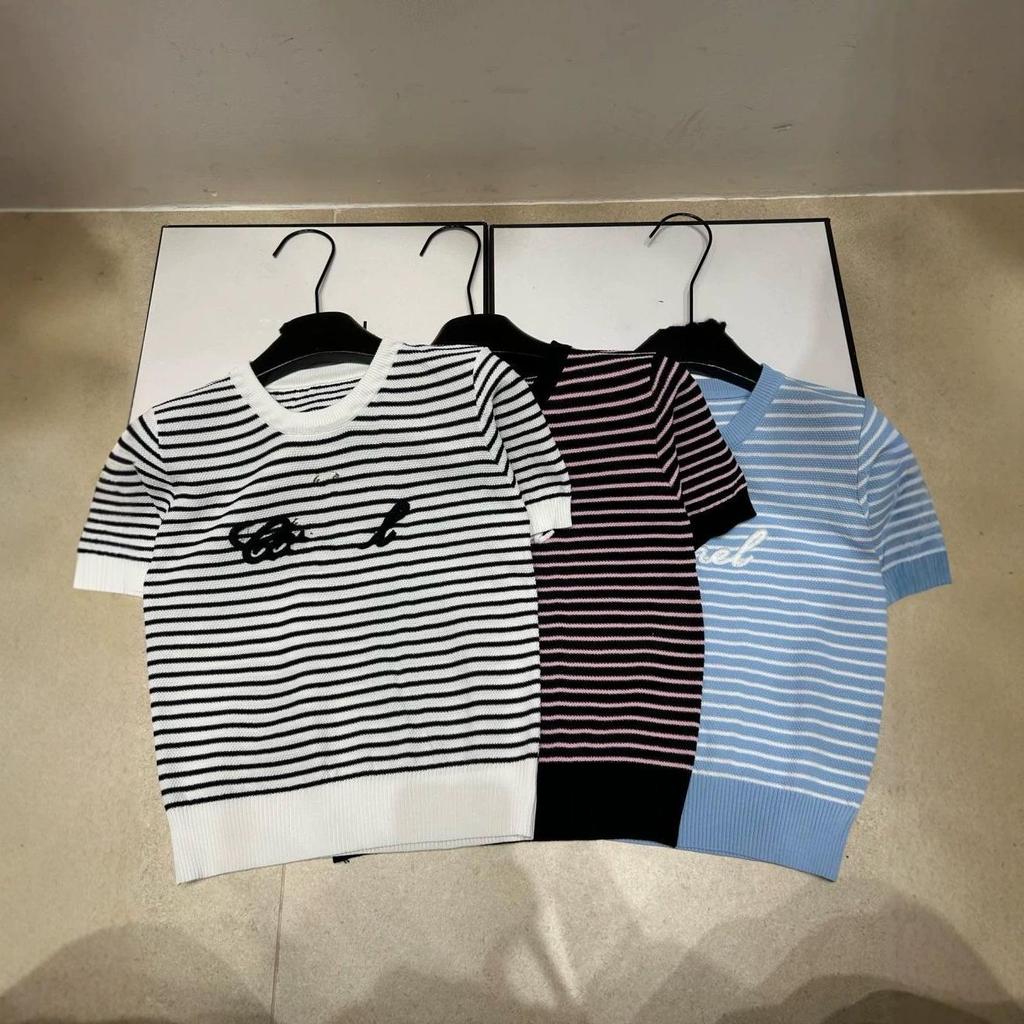 2026 Women's Summer Signature Stripe Knit Top – Casual, Versatile, Age-Reducing, Round Neck, Short Sleeve