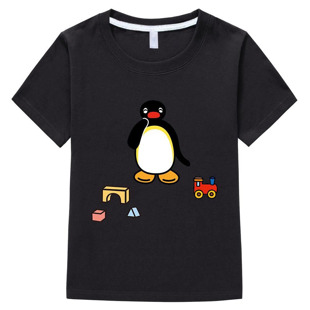 

Pingu Summer 100% Cotton T-shirt Kawaii Boys Cartoon Print Girls Kids Clothing Fashion Streetwear Tops Tees O-neck Short Sleeves 100 чёрный