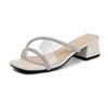 Fashion Bling Bling Narrow Band Transparent Sandals Women Slides Summer Shoes Med-high Heels Sandalias Mujer Crystal Pantuflas Mujer