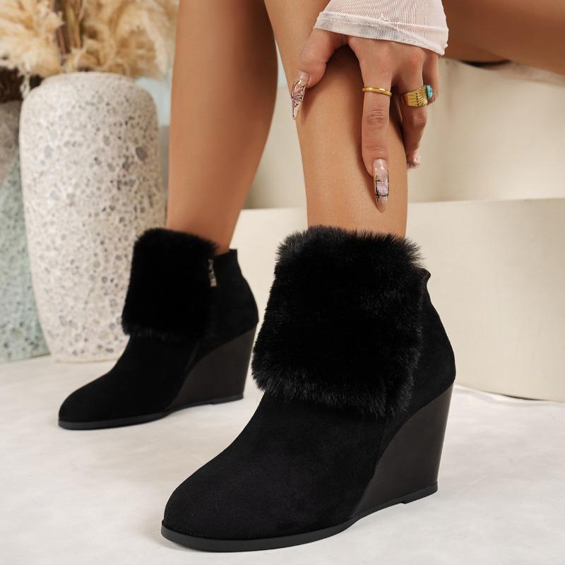 2024 Fashion Women's New Fashion Versatile Plush Thick Heel Short Boots Winter Plush Warm Thick-soled Women's Boots