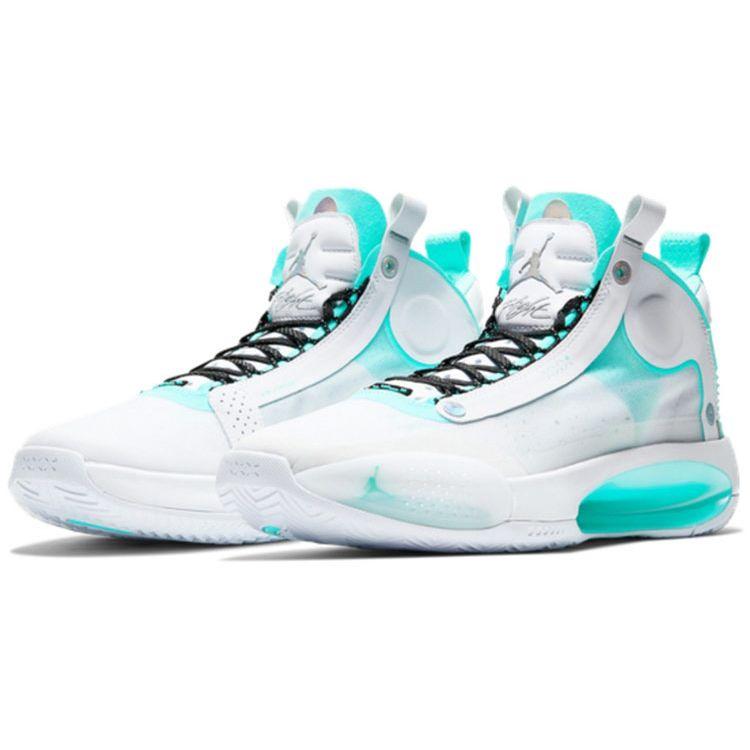 Air Jordan 34 PF Guo Ailun PE Men Sneakers White Metallic-Silver Aurora-Green BQ3381-103