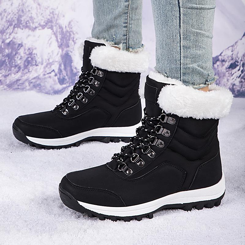 Northeast Women's Waterproof Mid-Calf Snow Boots with Velvet Lining, Anti-Slip Soles, and Thickened Leather Upper for Winter Cold Protection.