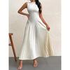 Summer New Style Pleated Patchwork Long Dress Elegant Sleeveless Slim Fit Evening Gown Party Dress