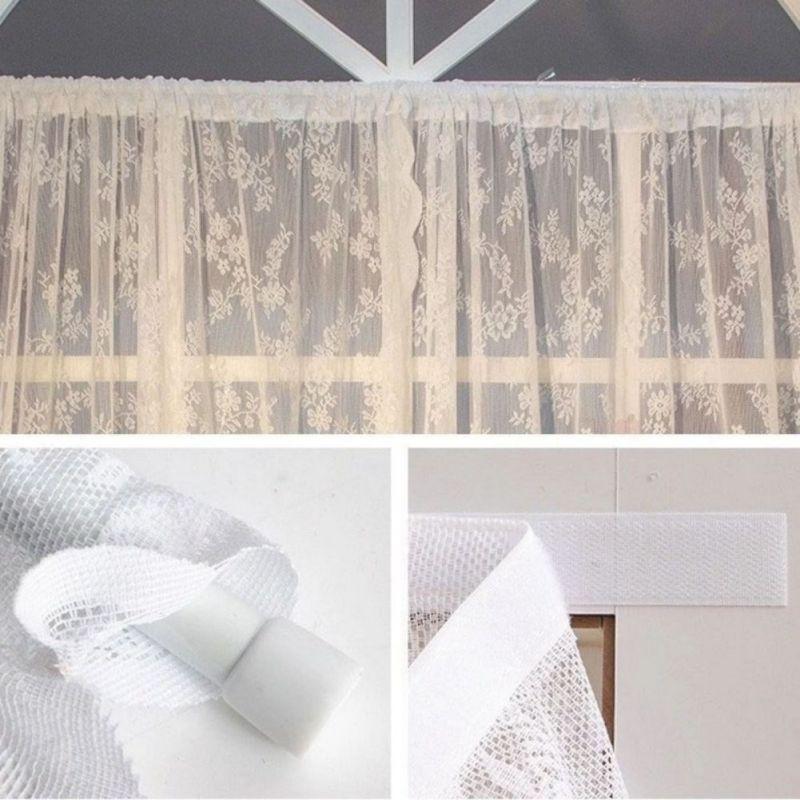 2pcs White Lace Mesh Curtain Embroidered Translucent Gauze Curtain Rod-pocket/Velcro