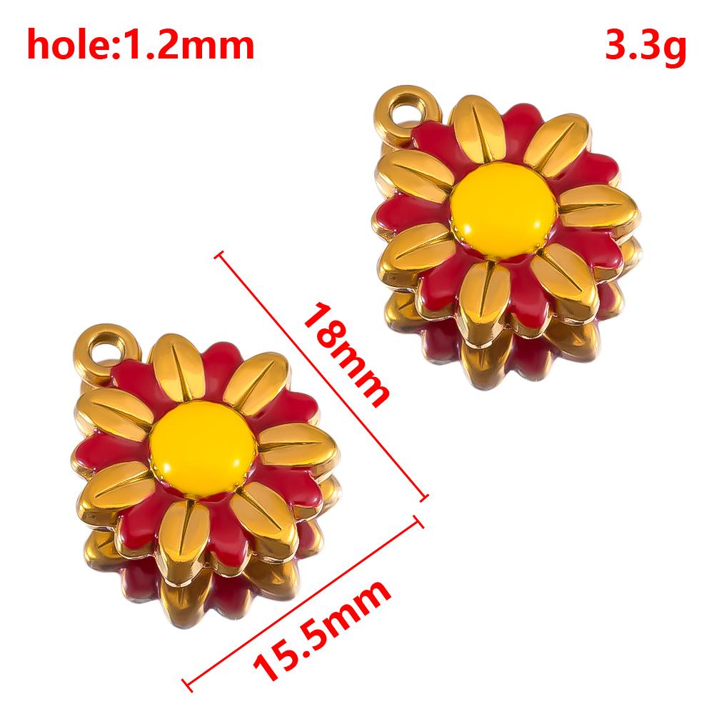 2pcs Stainless Steel Enamel Flower Charm Plant Sunflower Rose Daisy Necklace Bracelet Pendant Component DIY Craft Jewelry Making