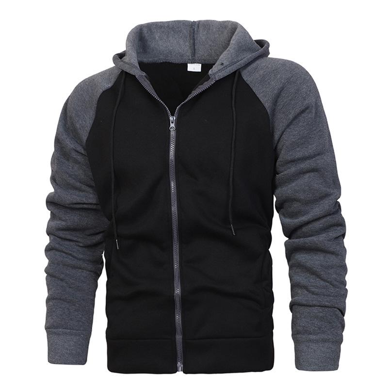 Men S Color Block Raglan Sleeve Hooded Zip Up Sweatshirt Casual Autumn Winter