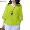 ZANZEA Women Casual Floral Print 3/4 Sleeve Loose Round Neck Blouse