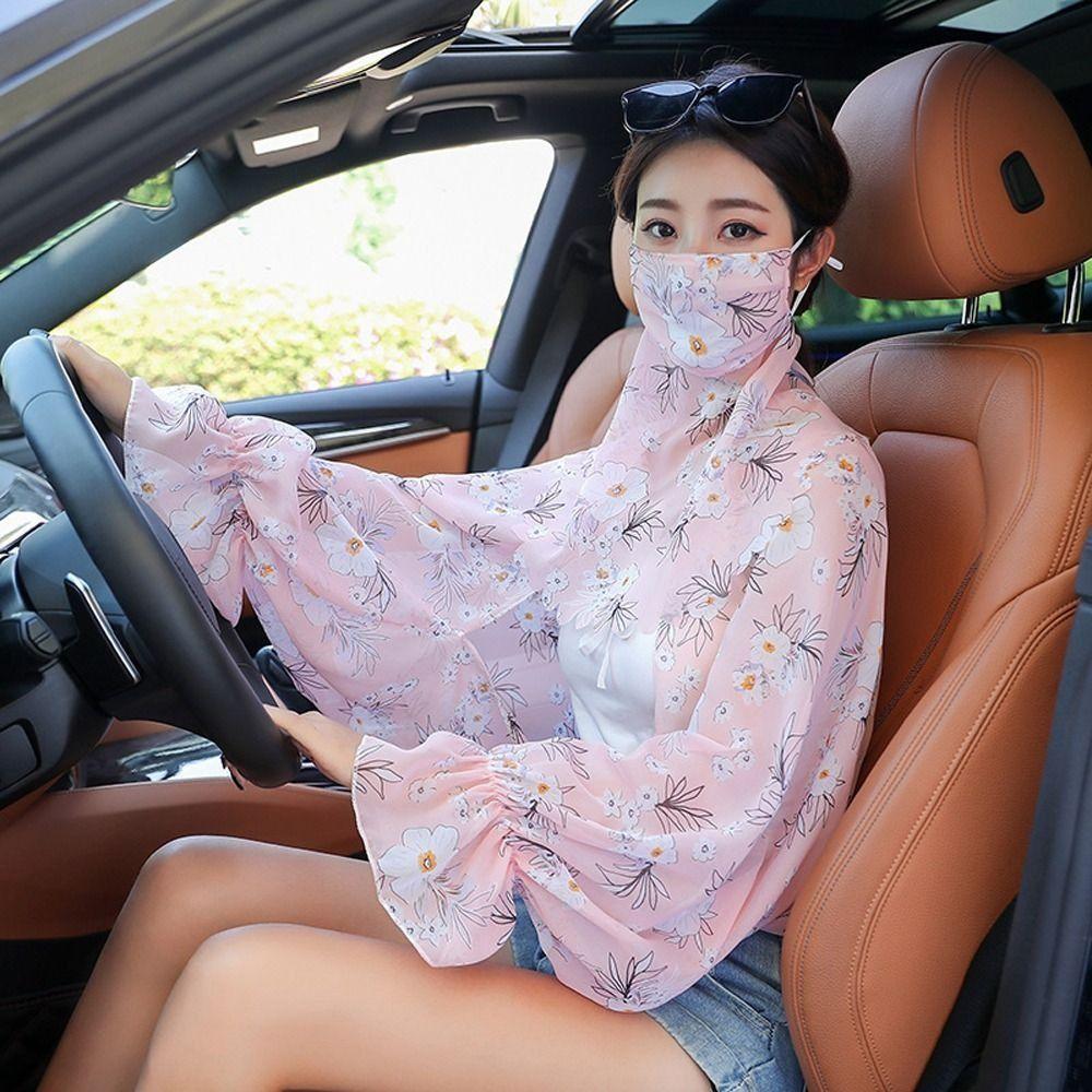 

Transparent Flower Arm Sleeves Cooling Sleeves Women Chiffon Shawls Riding Style L