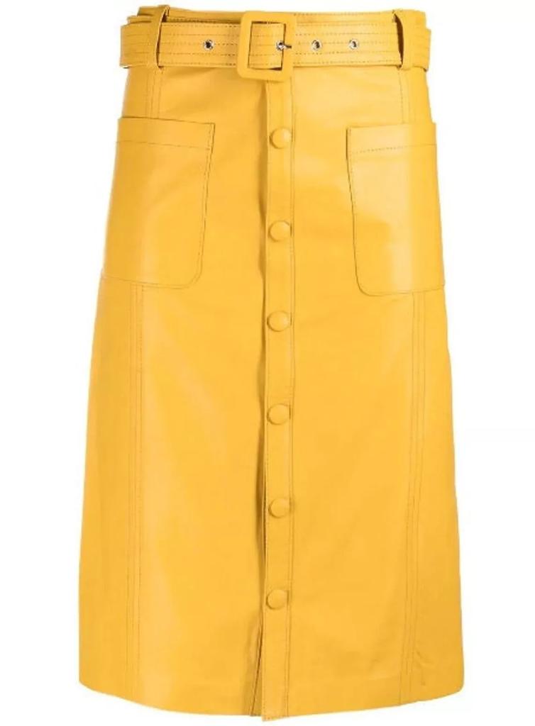 Yellow Sexy Lambskin Unique Skirt Designer Hot Slim Leather Women Genuine Belt
