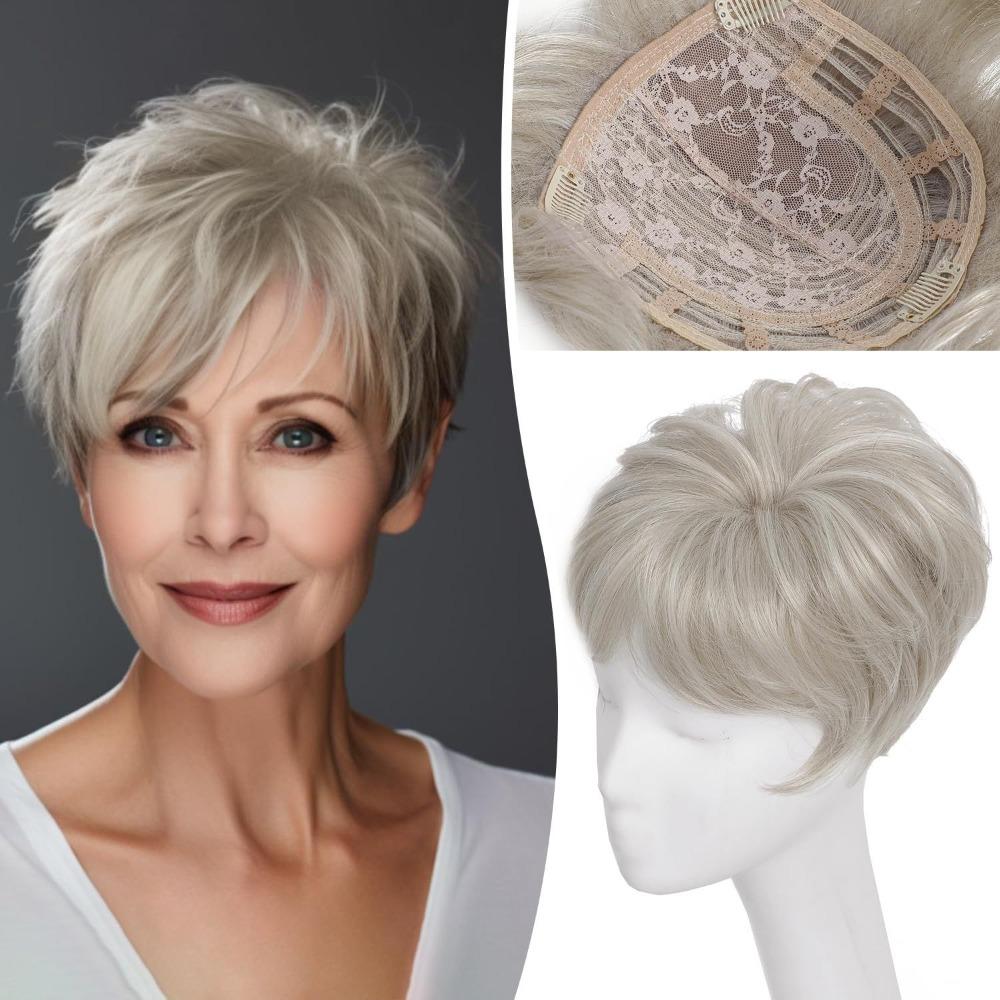Hair Extensions Top Hair Bangs Replacement Wig Wavy Hair Piece Cover White Hair